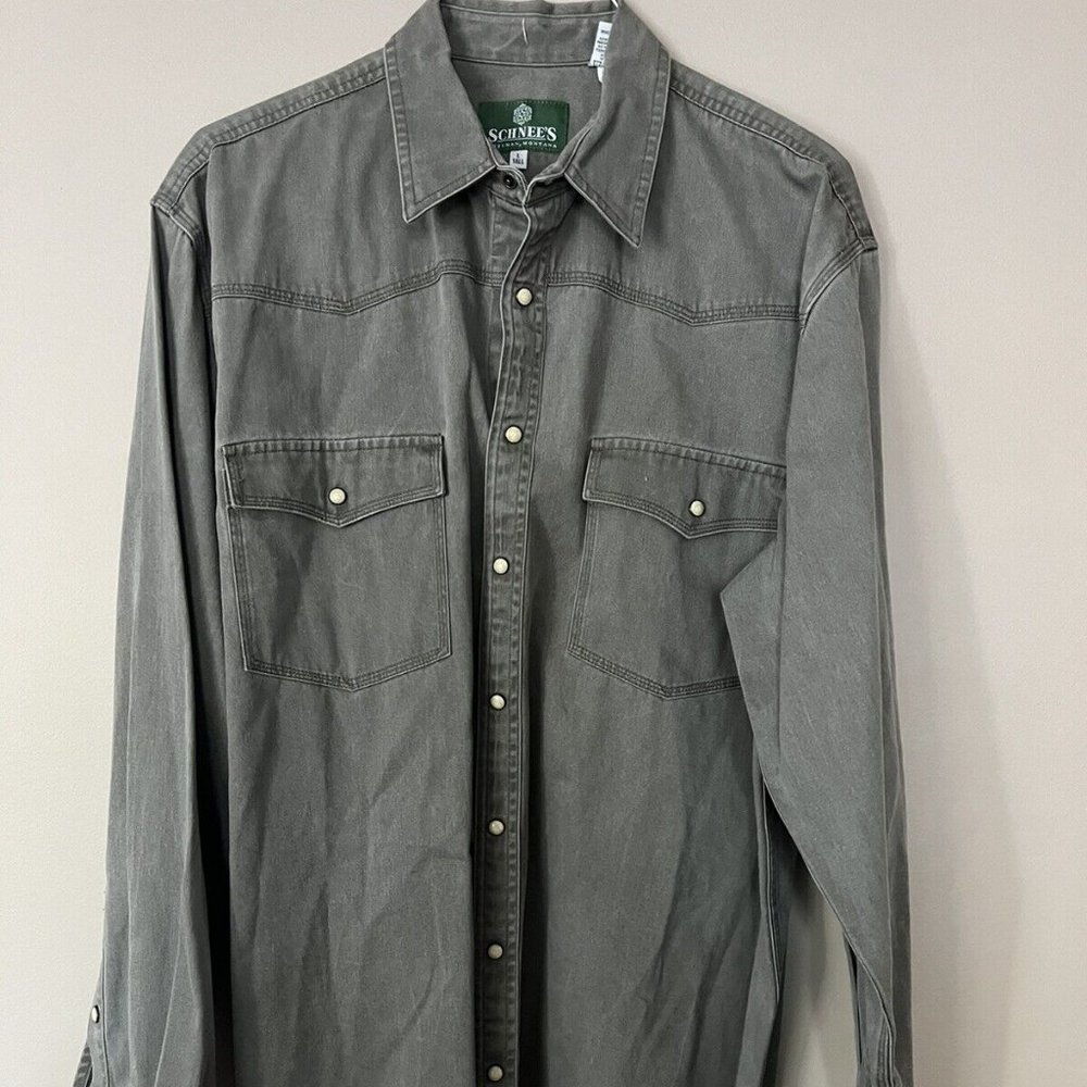 Schnee’s Bozeman Montana Mens Outdoor Shirt Lg Tall Western Pearl Snap